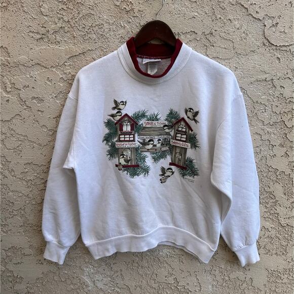 Vintage Tops - Vtg Morning Sun Birdhouse Cute Sweatshirt Size Medium